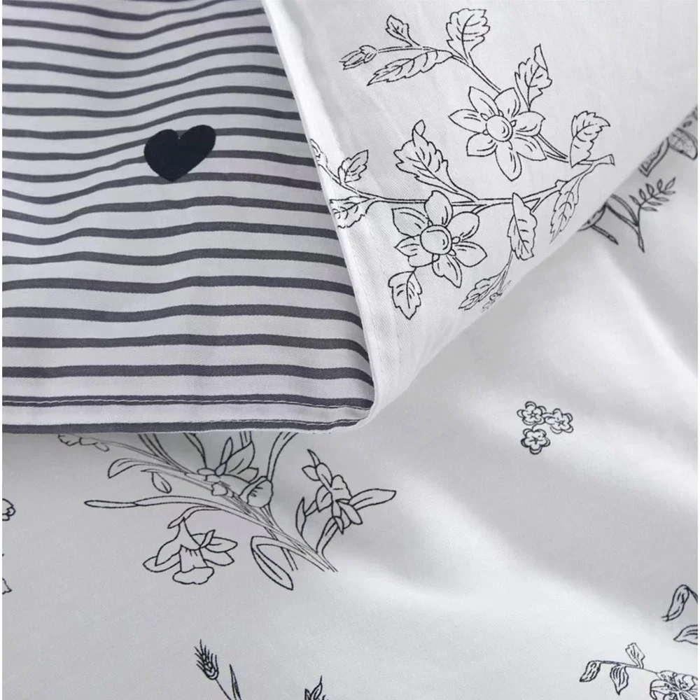Parsley Black White Floral‎ Cotton Reversible Comforter Set King French Country
